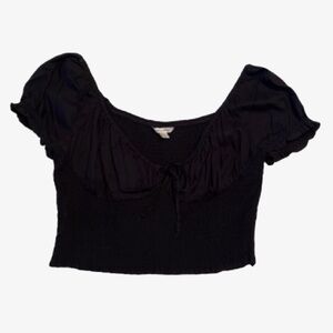Hollister Black Puff Sleeve Cinched Waist crop top size L